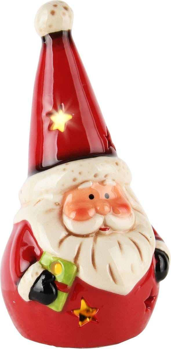 Dekoratief | Santa m/cadeautje, dolomiet, LED, 7x6x13cm | A245751