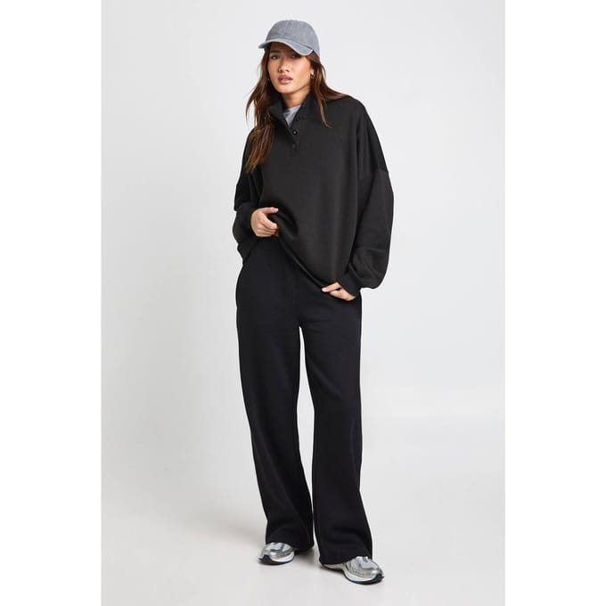 boohoo Dames Funnel Neck Henley Sweatshirt | Zwart | Maat: Medium