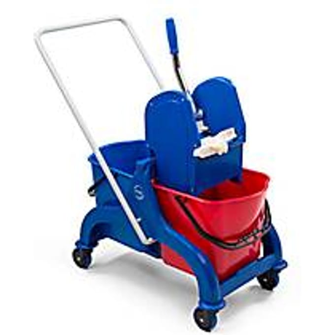 Complete set dubbele rolemmer, 2 x emmer 15 l, pers, 2-delige steel van chroom + 10 mops