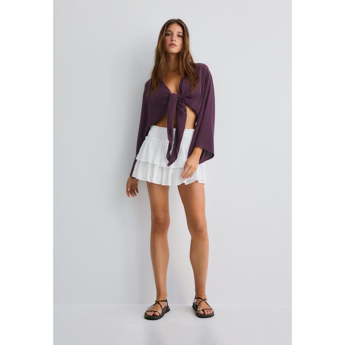 Stradivarius Soepelvallende open blouse  Purper XS