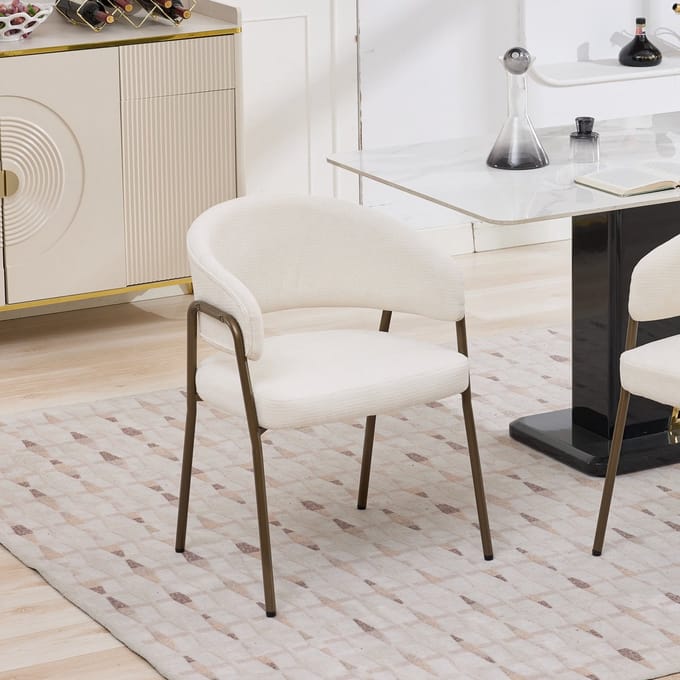 PHOEBE CAT Eetkamerstoel - Fauteuil - Chenille - Metalen poten - Beige (1 stuk)