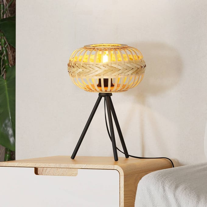EGLO Amsfield 1 Tafellamp - E27 - 41 cm - Zwart|Hout