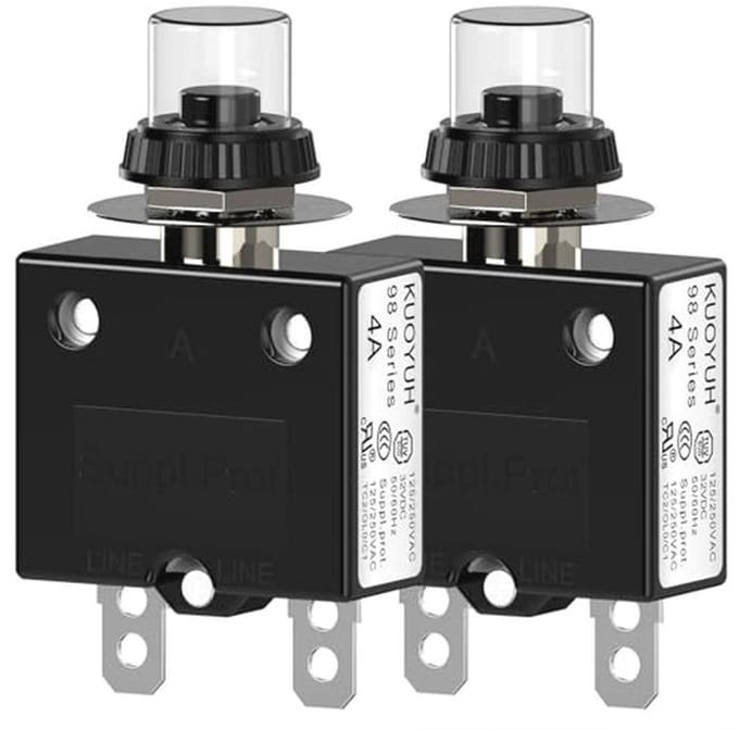 Thermische Stroomonderbreker 4A Met Drukknop Reset en Waterdichte Toetsafdekking - 2 Stuks