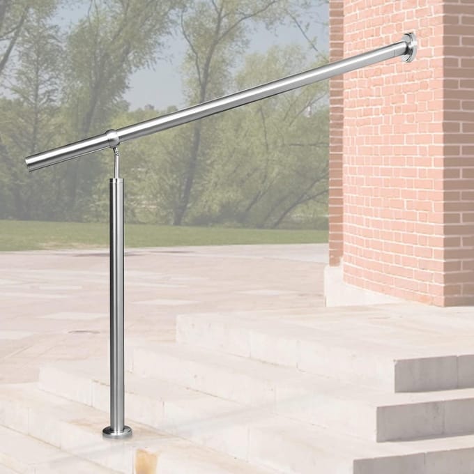 Toegangsleuning Roestvrij Staal - Trapleuning Wandmontage - Veilig Traplopen - Instelbare Hoek - 150 cm Lengte - Zilver