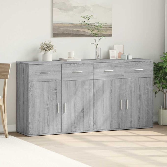 vidaXL - Dressoirs - 2 - st - 79x38x80 - cm - bewerkt - hout - grijs - sonoma - eikenkleur