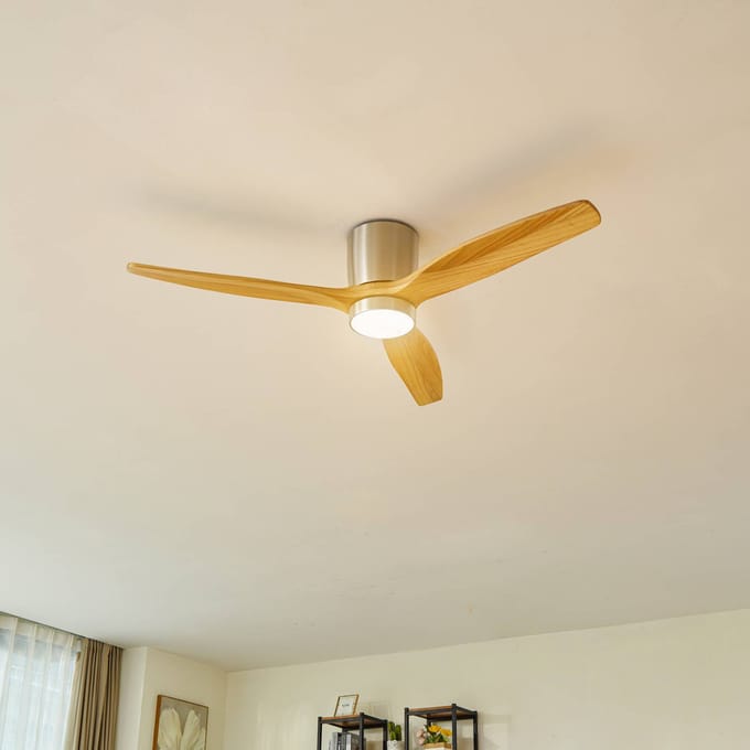 Lucande LED plafondventilator Faipari, nikkel, DC, stil, 132 cm
