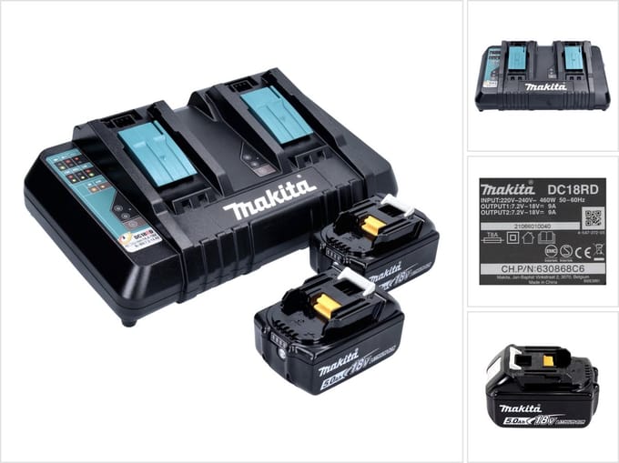 Makita Power Source Kit 18 V met 2x BL 1850 B accu 5.0 Ah + DC 18 RD dubbele lader ( 199482-2 )