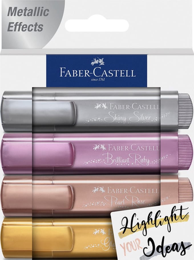 Faber-Castell tekstmarker - 4 stuks - metallic - markeerstift - FC-154623