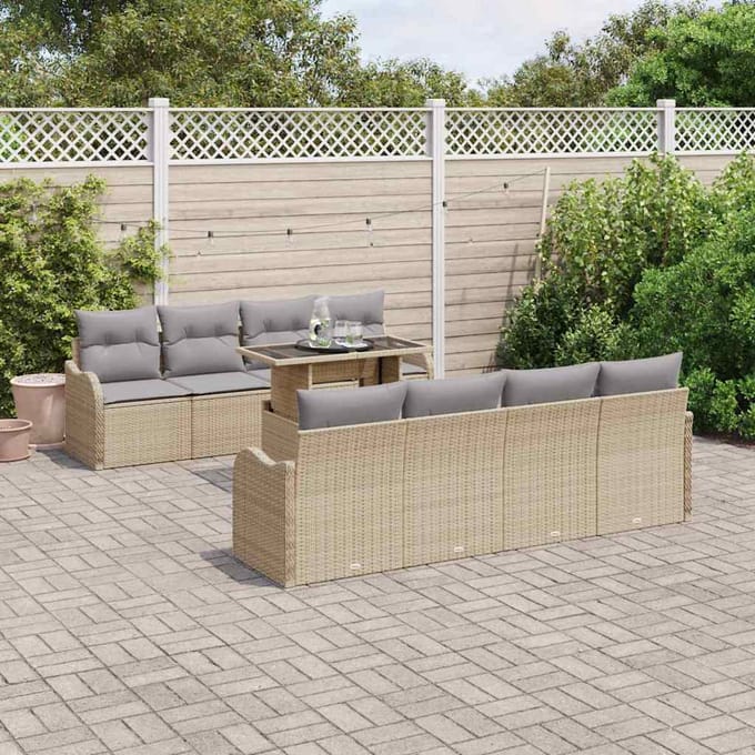 vidaXL - Tuinbank - Set - 9 - st - 8-Aantal - zitplaatsen - Beige - Poly - Riet