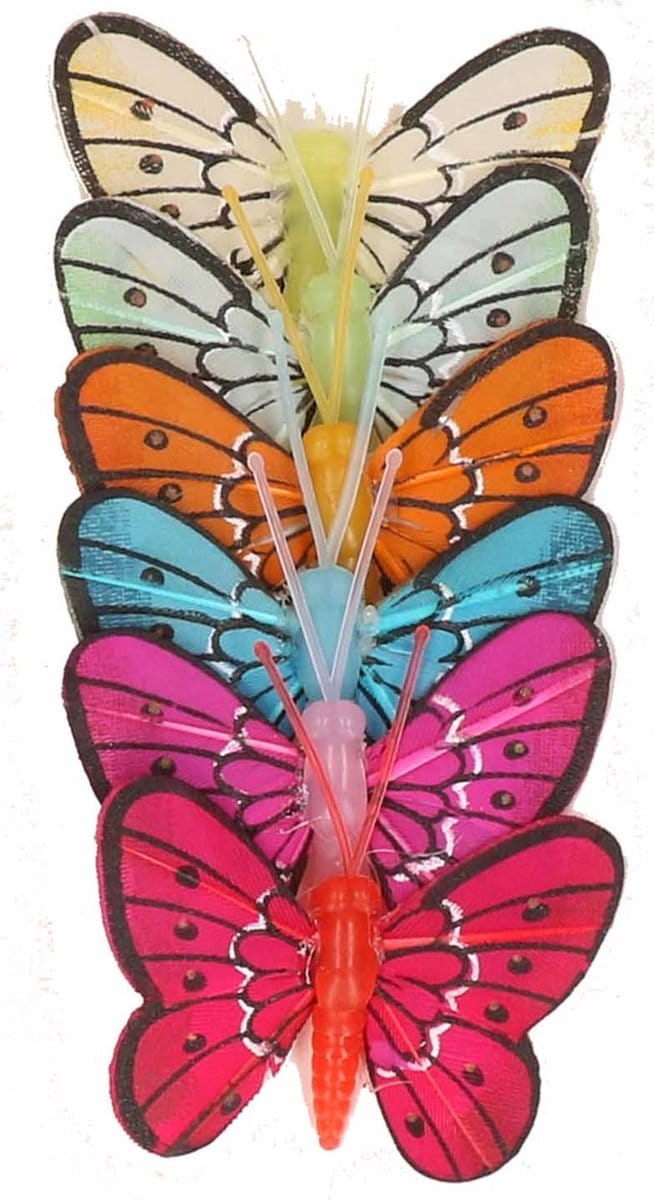 Rayher hobby materialen decoratie Vlinders - 6x stuks - op prikkers - 5 cm - dieren - knutselen