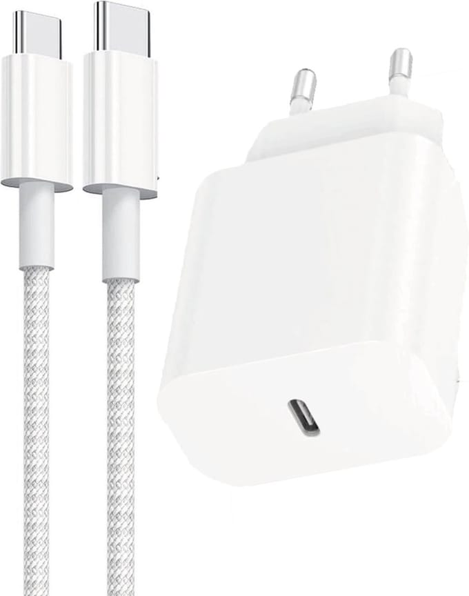 25w PPS Fast Charger + Nylon usbC Naar usb C Kabel - 1 Meter - Super Fast Charging 2.0 - Razendsnelle usb C Power Adapter Set