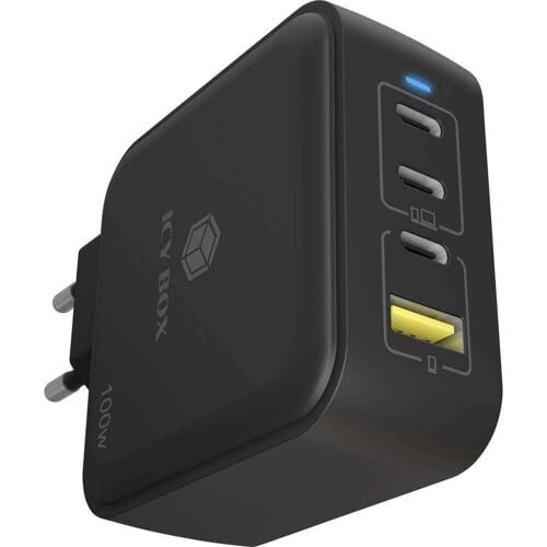 ICY BOX GaN Wandladegerät USB-C-adapter 100 W USB-C stekker USB PD 3.0 Zwart Binnen GaN