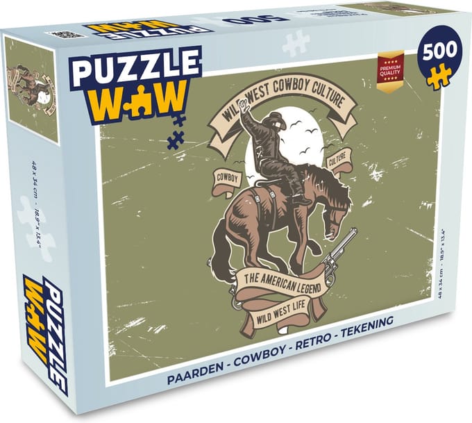 Puzzel Paarden - Cowboy - Retro - Tekening - Legpuzzel - Puzzel 500 stukjes