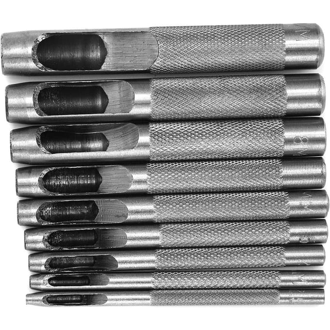 9 stuks Lederen Holle Pons Set Riemgaatjesmaker Leerbewerkingsgereedschap 2.5-10mm black