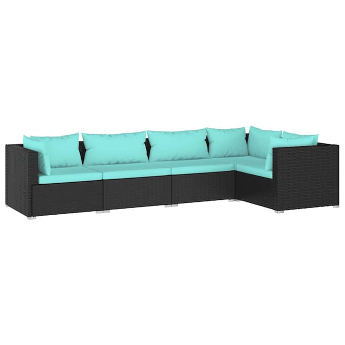 vidaXL - 5-delige - Loungeset - met - kussens - poly - rattan - zwart