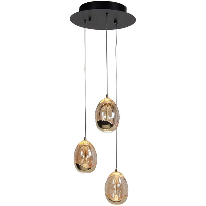 HighLight Hanglamp Golden Egg, amber/goud Ø 25 cm 3-lamps glas/metaal