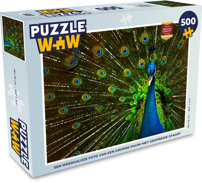 Puzzel Pauw - Veren - Patroon - Blauw - Legpuzzel - Puzzel 500 stukjes