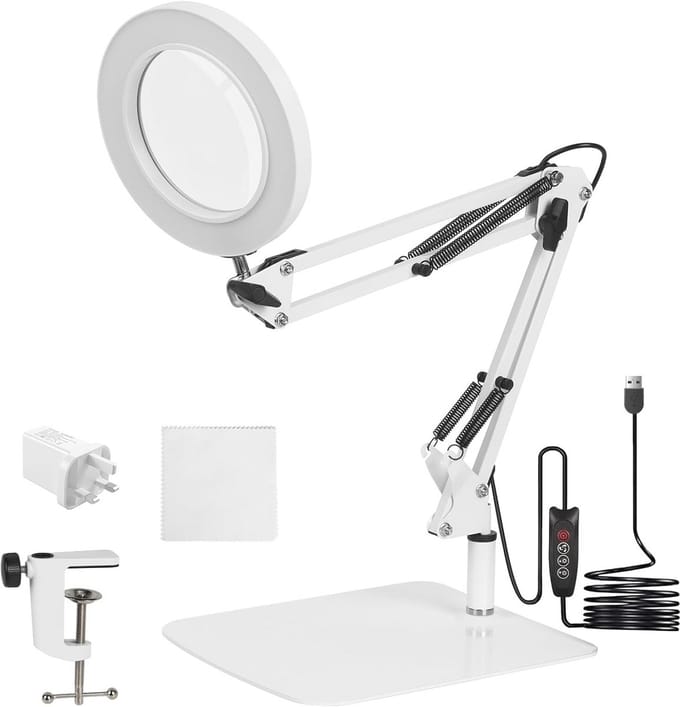 Vergrootglas LED-bureaulamp met verstelbare arm en 3 kleurmodi