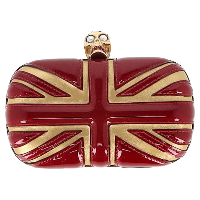 Alexander McQueen Britannia Skull Box Clutch Handtas in Rood Gelakt Leer