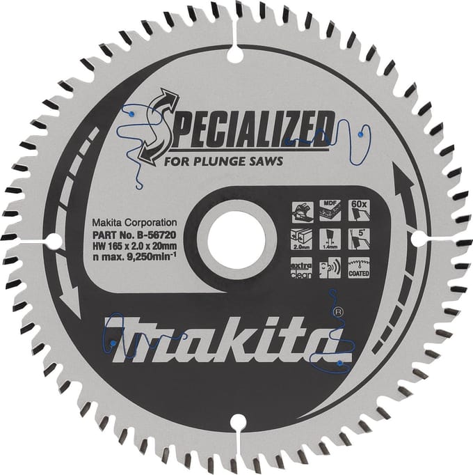 Makita B-56786 Invalcirkelzaagblad gemelamineerd | Specialized | 165 x 20 mm | 60-tands