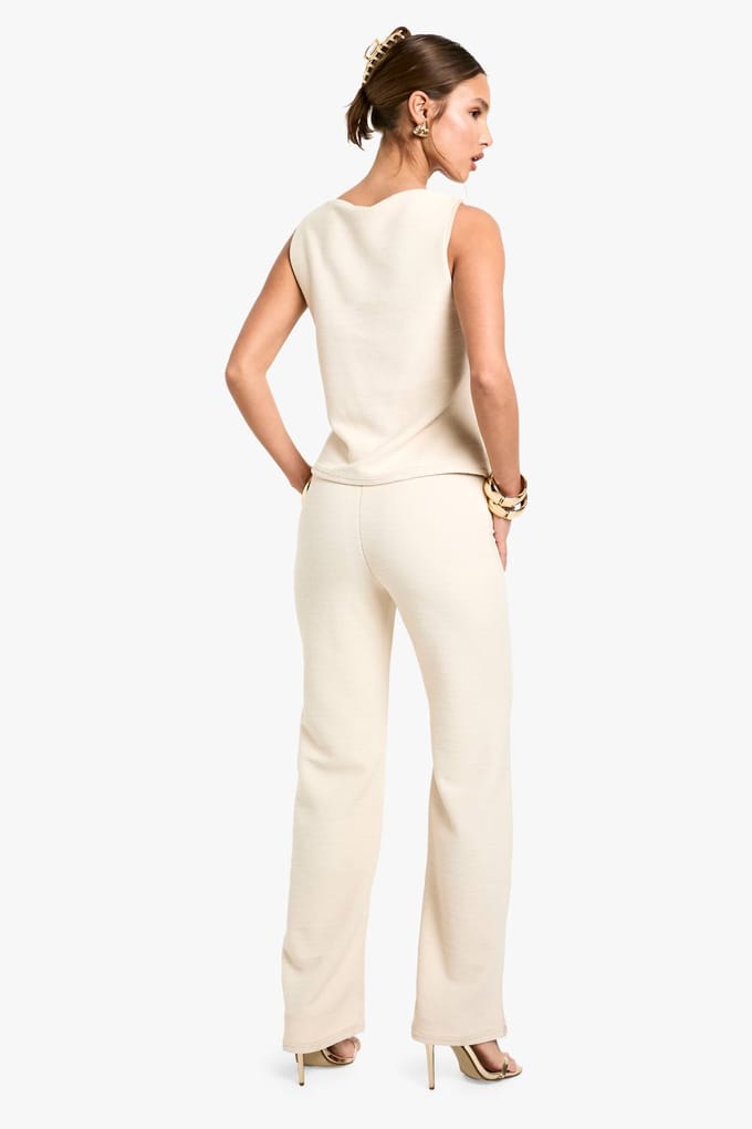 boohoo Dames Getextureerde wijde pijpenbroek | Creme | Maat: 42