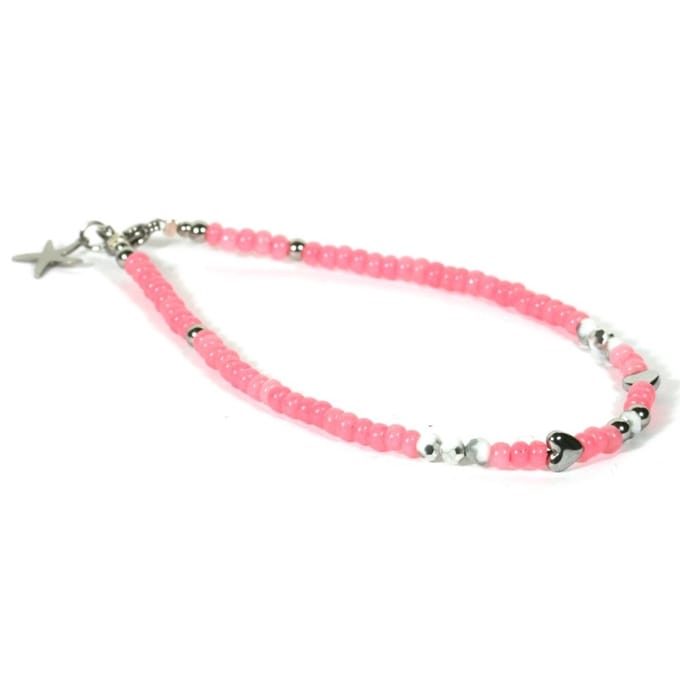 Heaven Eleven - dames - Enkelbandjes - glas - roze- 4mm - 25cm