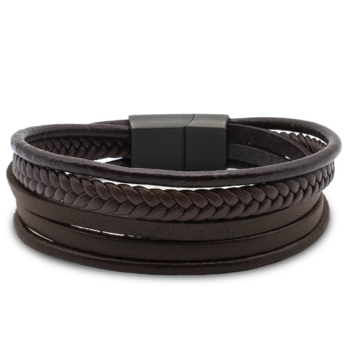 *** Leren Armbanden Set - 5 Leren Armbandjes - Bruin - Leer - van Heble® ***