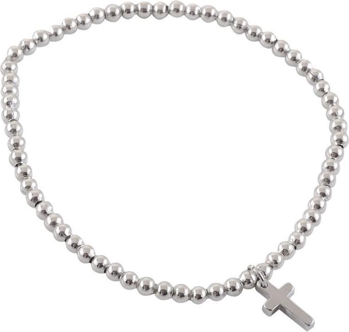 Behave - Armband met kruisje - Elastisch - Zilverkleur