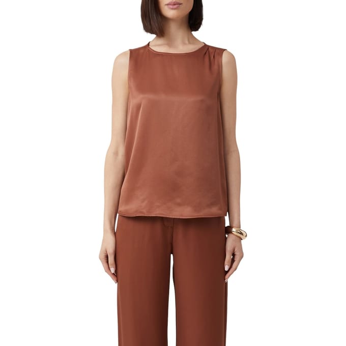 Mouwloze Blouse van Satijn Viscose met Plissé Ronde Hals Dames COMMA