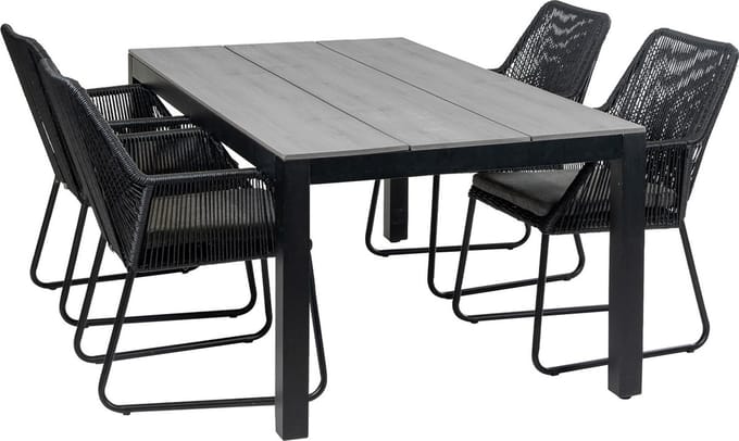 5-delige tuinset | 4 Mona tuinstoelen (Black) | 180cm Cyprus tuintafel (Grey)
