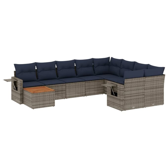 vidaXL - 10-delige - tuinbankset - met - kussens, - grijs - polyrotan