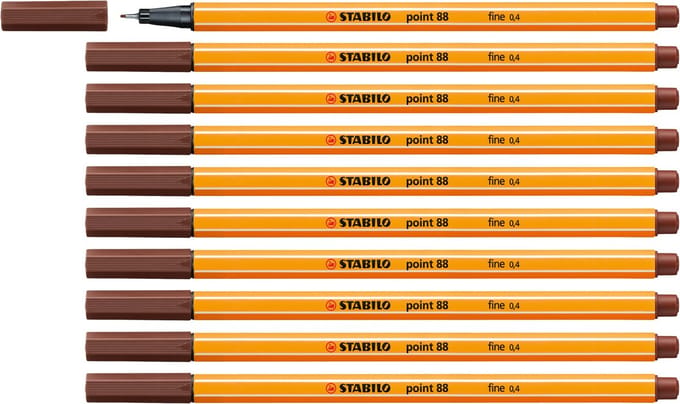 STABILO point 88 - Premium Fineliner - Fine 0,4 mm – Bruin– Doos 10 stuks