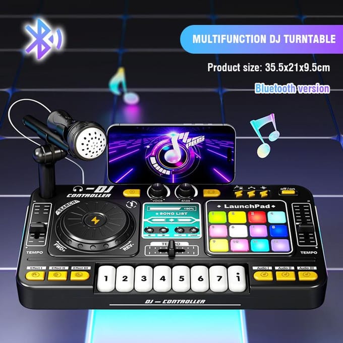 Kind DJ Mixer met Microfoon Elektronisch Piano Toetsenbord Bluetooth Draaitafel Controller Muziekinstrument Kerstcadeau blue