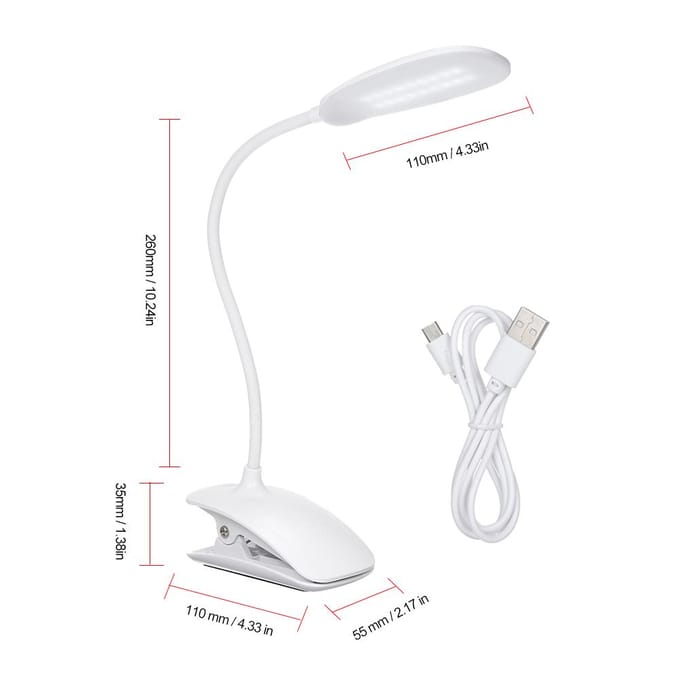 Dimbare LED-klem Tafellamp oplaadbaar Bediening wit