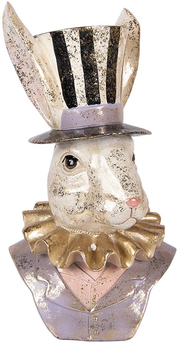 Clayre & Eef Decoratie Beeld Konijn 14x12x27 cm Beige Kunststof