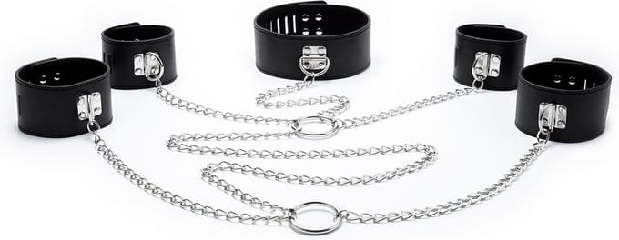 Fixxx - Boeienset met Collar en Kettingen - PU-Leer - Zwart