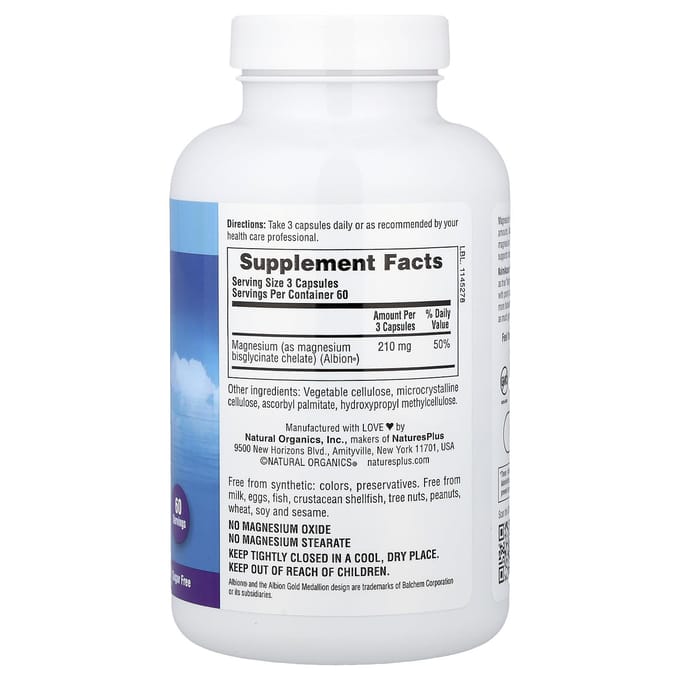 NaturesPlus, KalmAssure® Magnesium Bisglycinaat, 180 Capsules (70 mg per capsule)