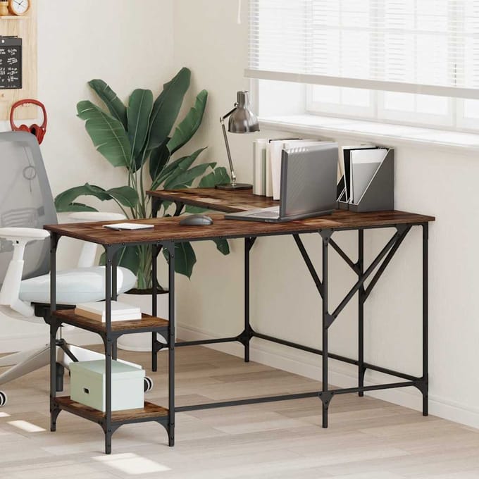 vidaXL - Bureau - 139x139x75 - cm - bewerkt - hout - gerookt - eikenkleurig