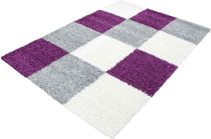 Hoogpolig vloerkleed Life - lila, grijs, wit - 80x250 cm