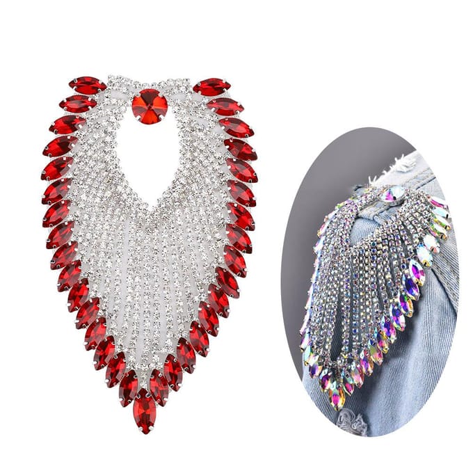 Chaîne à griffes strass décorative 8,5 x 13 cm Strass Crustal Oeil de cheval Applique Chaîne(rouge) gray