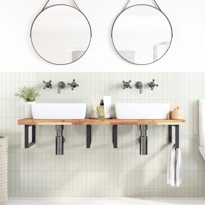 vidaXL - Badkamer - wandschap - staal - en - massief - acaciahout