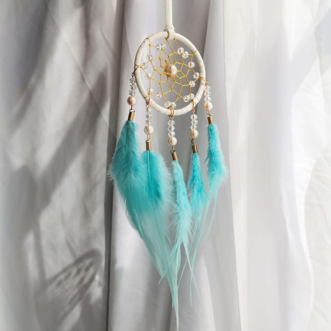 Droomvanger hanger accessoire slaapkamer decoratie windgong huis veer knutsel cadeau gray