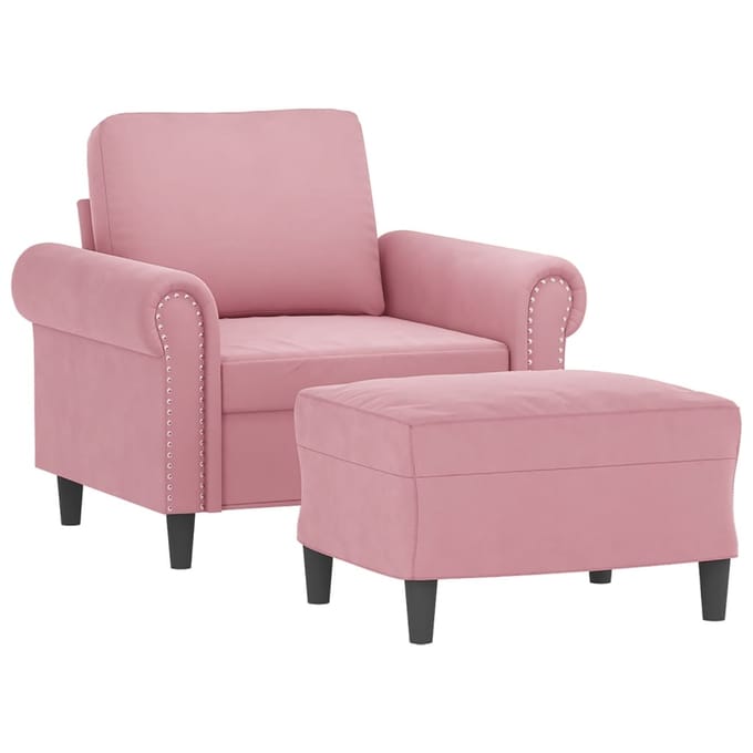 vidaXL - Fauteuil - met - voetenbank - 60 - cm - fluweel - roze