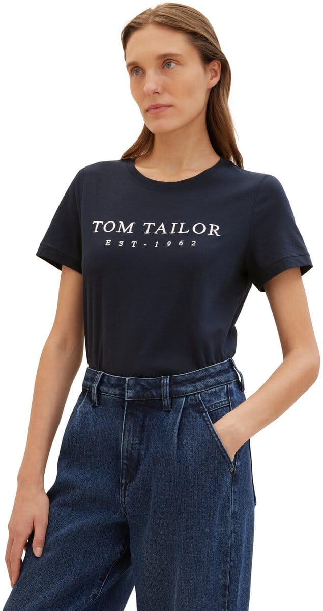 Tom Tailor - T-shirt met geborduurd logo - Maat XS - sky captain blue