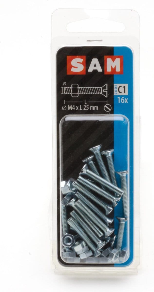16X SAM Metaalschroef verz.kop + moer 4x25mm C1 816162