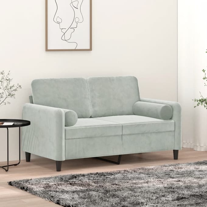 vidaXL - Tweezitsbank - met - sierkussens - 120 - cm - fluweel - lichtgrijs