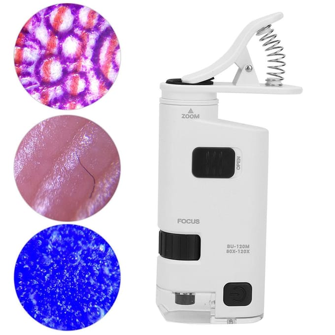 Microscope LED 80-120X pour téléphone portable, mini loupe à objectif pour smartphone, zoom réglable white