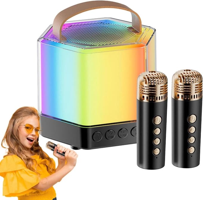 Karaoke Luidspreker - Draagbare Machine - Feestelijke Bijeenkomsten - Levendige Lichtshow - 12 x 12 x 12 cm - Zwart