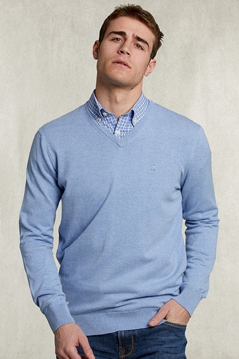 River Woods Basic V-neck Pullover Pool Mix Blue Size: S | Sweaters Outlet | Heren | Blauw