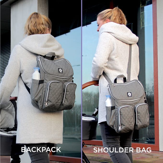 Dooky Luiertas 2-in-1 - Rugtas en Schoudertas - Grey melange - incl. verschoningsmatje